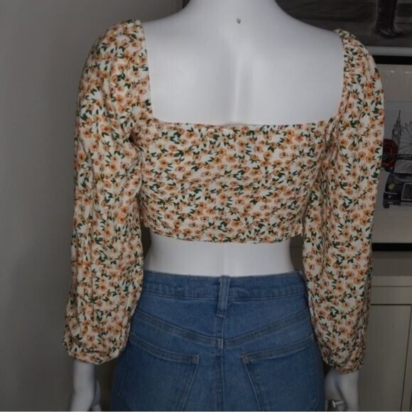 Floral Cropped Top Square Neckline Size 2 - Picture 3 of 6